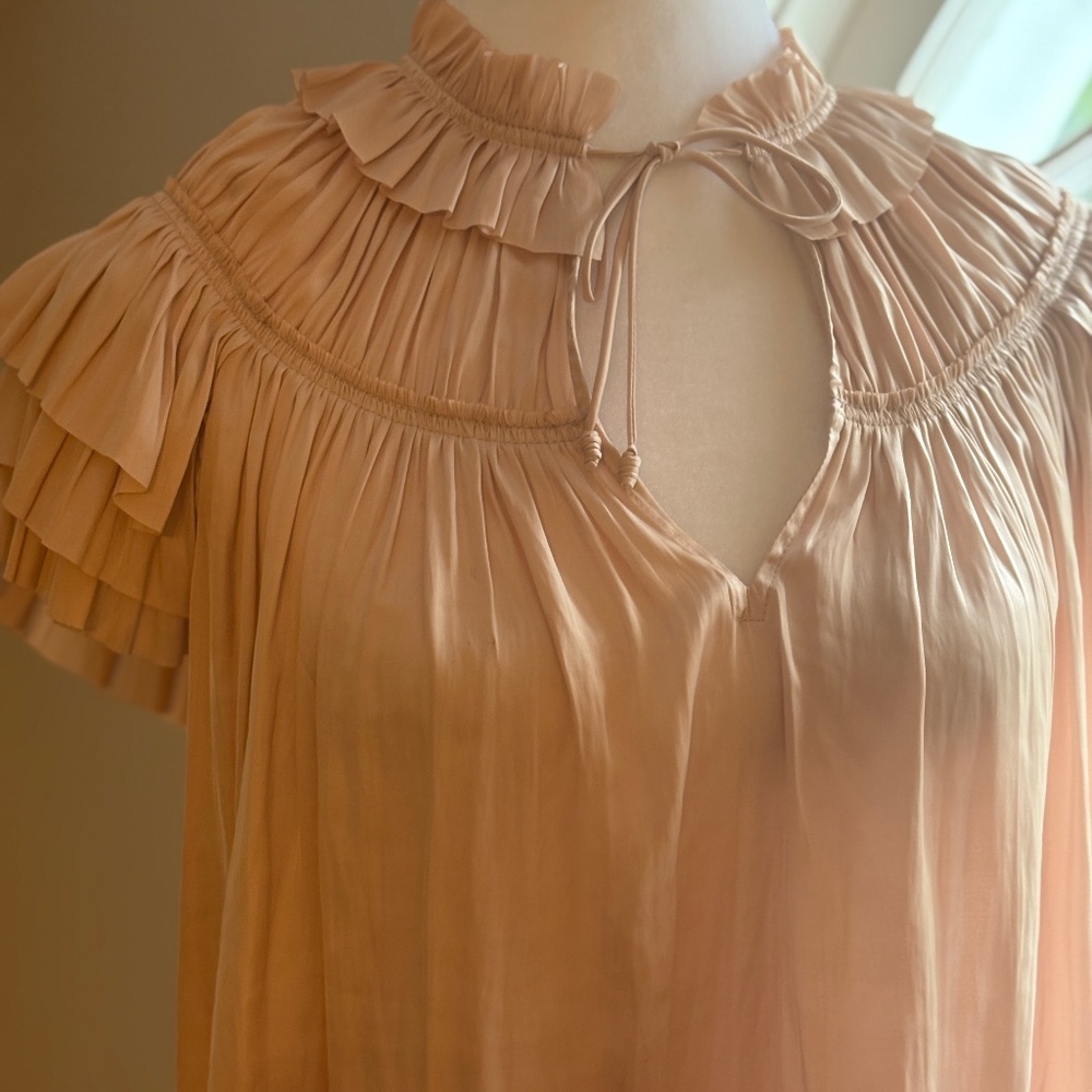 Designer Ulla Johnson Rouen Silk Ruffle Blouse